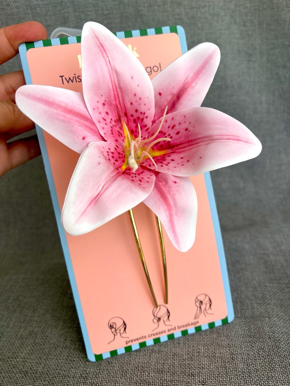 Piper K Lily flower gold hair pin pink
